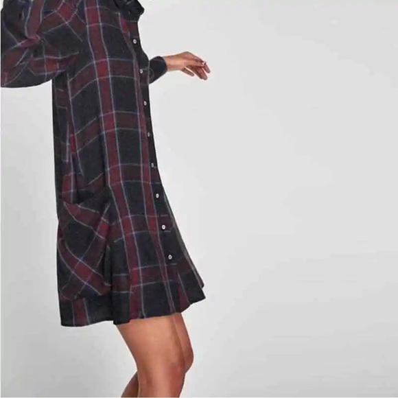 Zara Plaid Mini Shirt Dress with Pockets Size Small - Picture 2 of 13